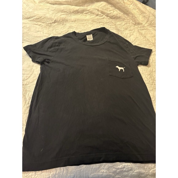 Victoria's Secret Pink Women's Black Short Sleeve T-Shirt, Size Small Dog Logo - Picture 1 of 5